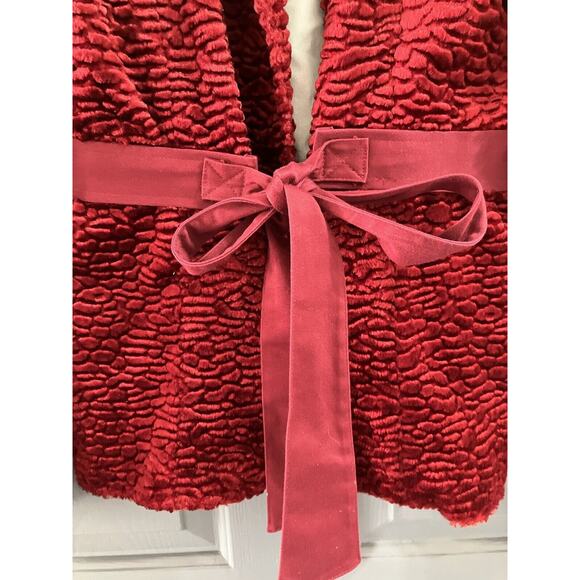 Anthropologie Ruth Chenille/Velvet Red Tie Front Jacket Sz 8 - Picture 3 of 6